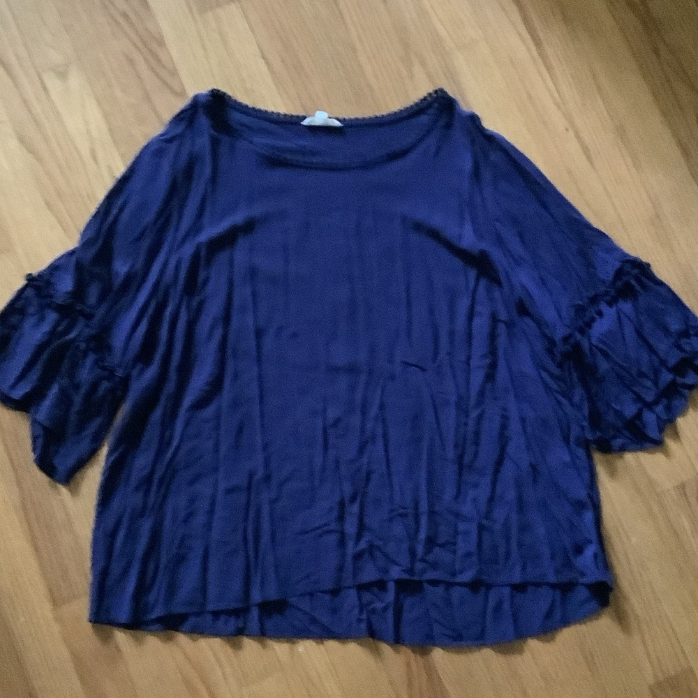 Jane and Delancey Deep Blue Ruffle Sleeve Blouse